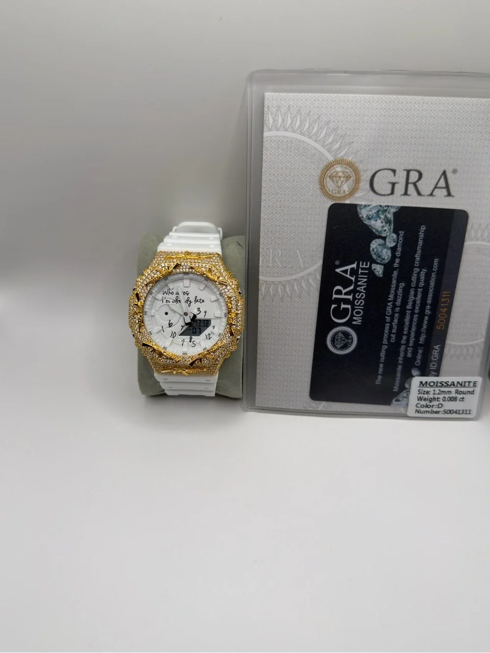 Casio White Watch with Gold Crystal Bezel